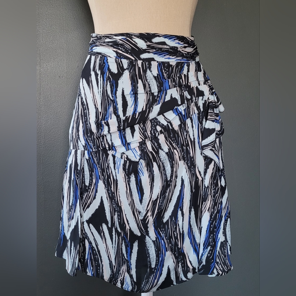 Reiss Blue and Black Asymmetrical Wrap Midi Skirt - Picture 1 of 10